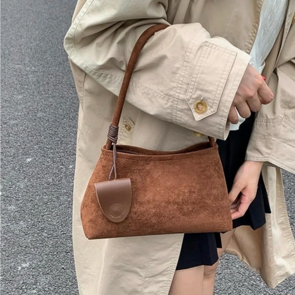 Women’s Brown Faux Suede Shoulder Bag